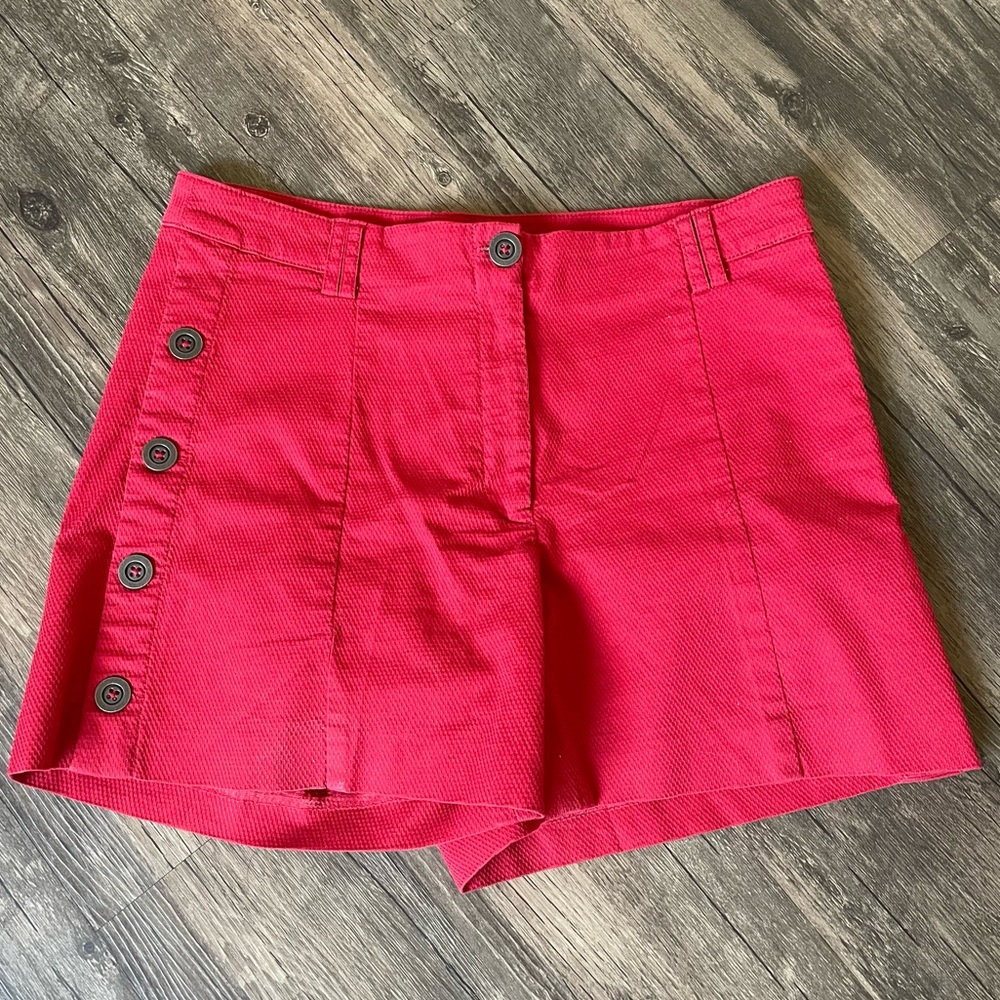 Cartonnier | High wasted textured red shorts with side buttons from Anthropology